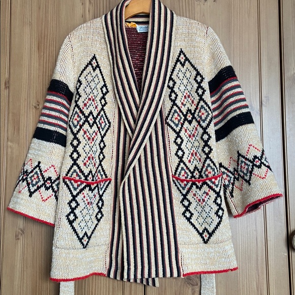 Sabra Wintuk 1970s Vintage Aztec Tribal Sweater Cardigan Robe S GUC - Picture 4 of 7